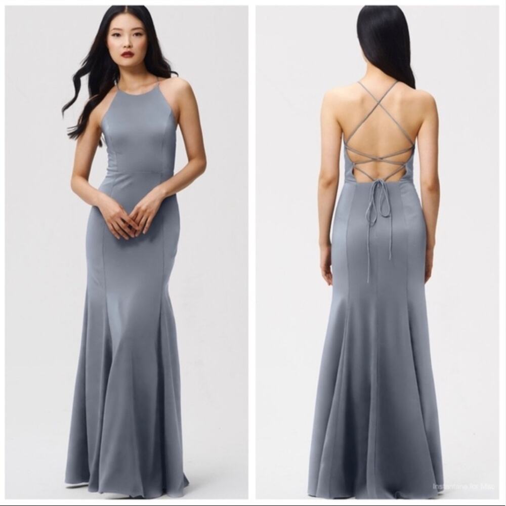 Jenny Yoo Collection Naomi Lace Up Back Gray Dress